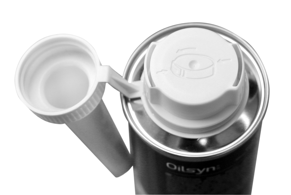 White Funnel for Oilsyn CarbonCode Diesel Doctor attached to can